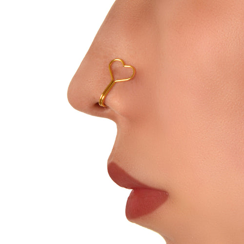 1pc Faux Lip Ear Nose Gold Metal Heart Shape Non Piercing Clip On Nose