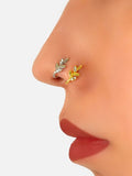 2pcs Gold Silver Rhinestone Leaf Fake Nose Ring Lip Nose Body Piercing
