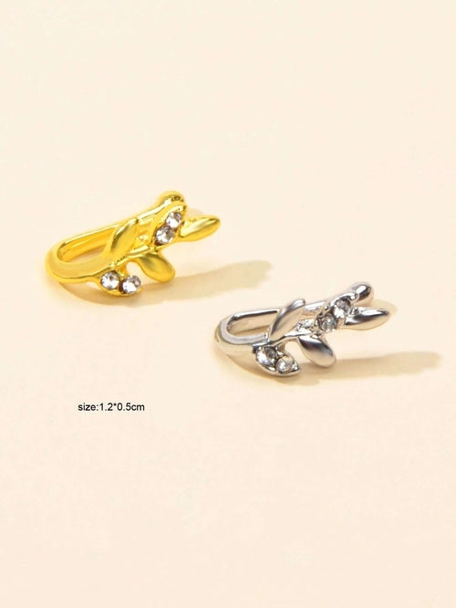 2pcs Gold Silver Rhinestone Leaf Fake Nose Ring Lip Nose Body Piercing