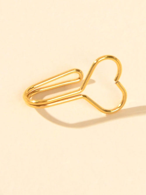 1pc Faux Lip Ear Nose Gold Metal Heart Shape Non Piercing Clip On Nose