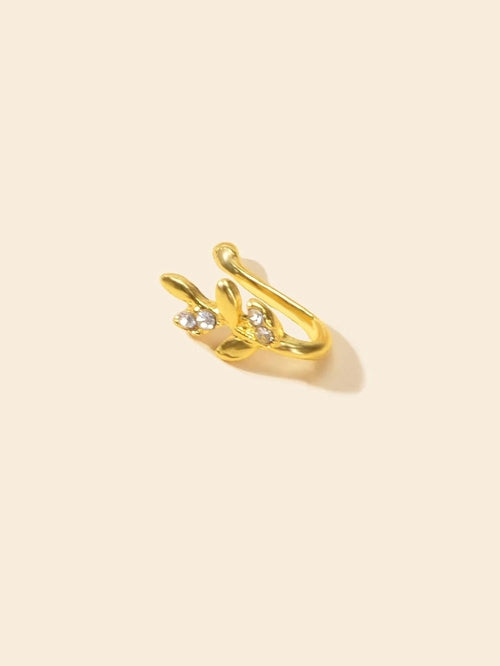 2pcs Gold Silver Rhinestone Leaf Fake Nose Ring Lip Nose Body Piercing