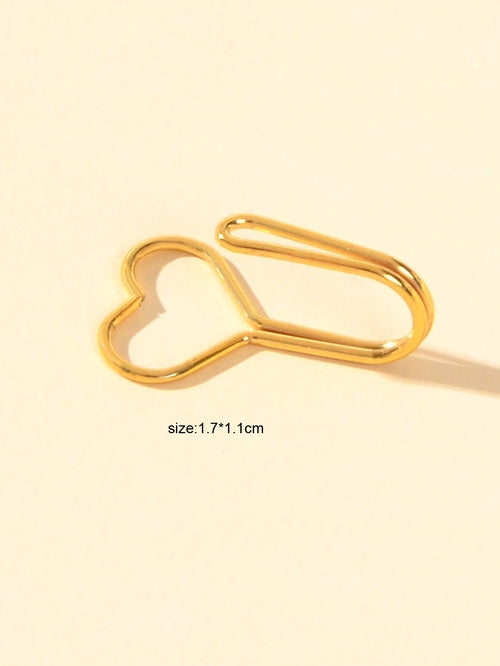 1pc Faux Lip Ear Nose Gold Metal Heart Shape Non Piercing Clip On Nose