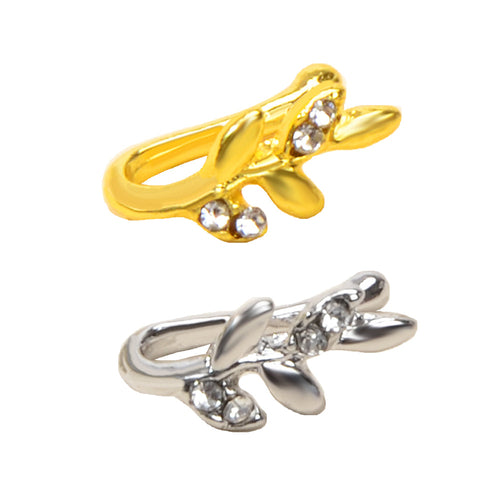 2pcs Gold Silver Rhinestone Leaf Fake Nose Ring Lip Nose Body Piercing